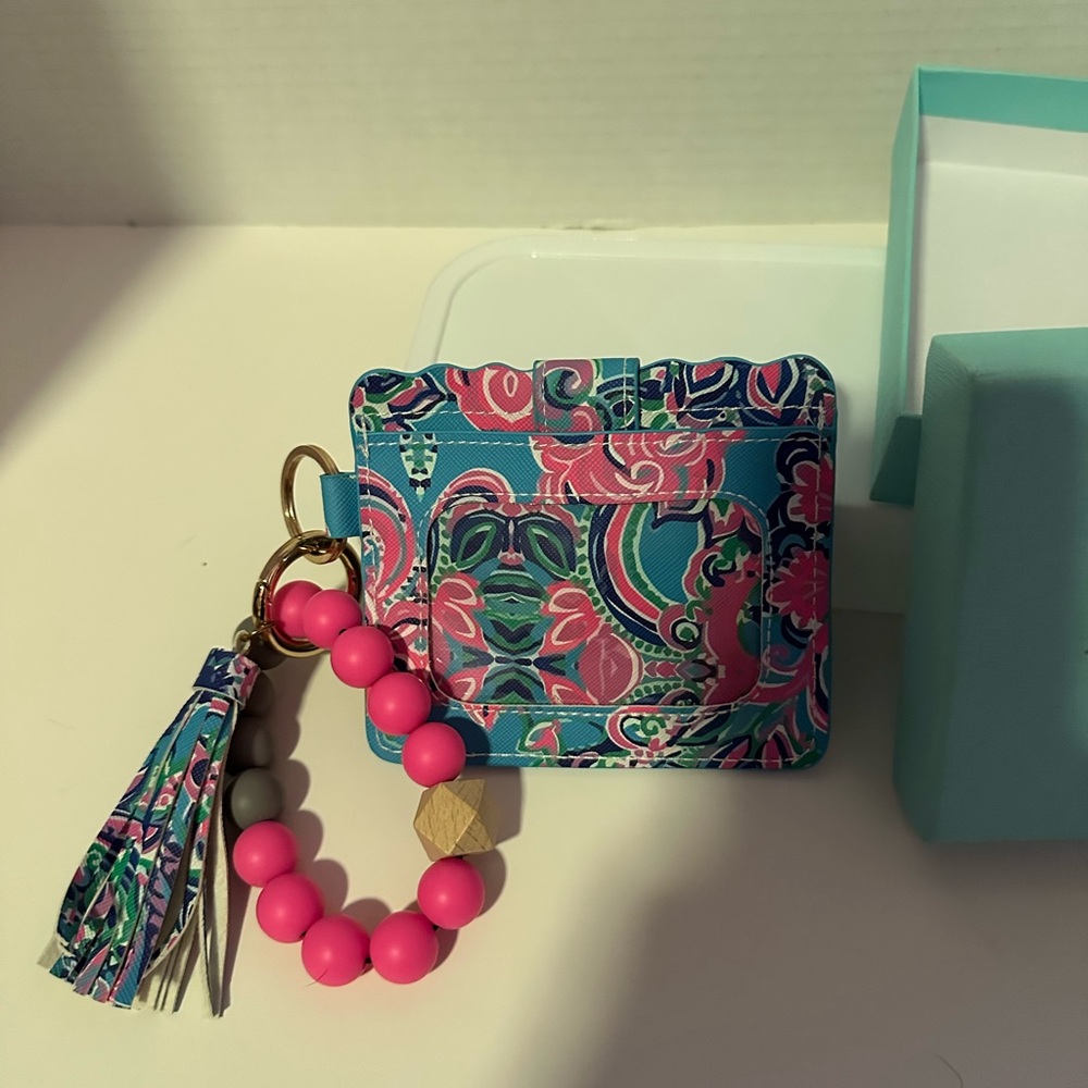 Pattern Wristlet Wallet Blue and Pink
